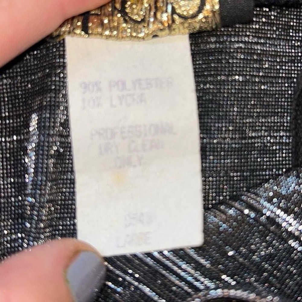NWOT Vintage Atria Black Sparkle Dress Racerback With Slit Size L - Picture 8 of 8